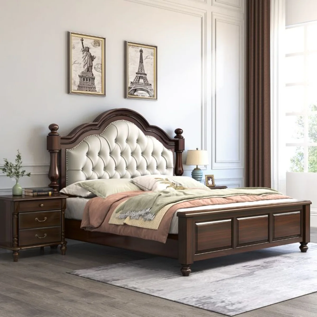 Victoria Tufted Solid Mahogany Bed